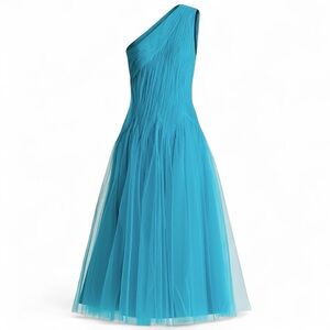 Zac Posen Turquoise One-Shoulder Tulle Midi-Dress MSRP $795.00 Sz 14 NWT